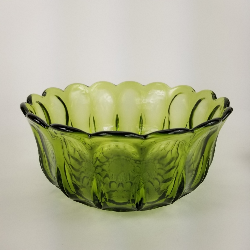 Vintage Large Green Indiana Glass Serving Bowl